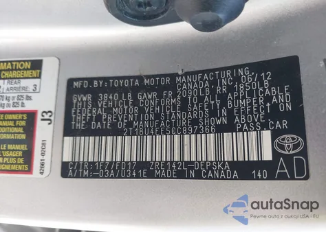 2012 Toyota Corolla S from USA, damaged, VIN 2T1BU4EE5CC897366